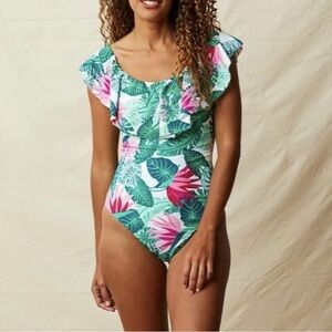 Matilda Jane Palm Tree Paradise Ruffle One Piece Swimsuit Women’s SZ‎ Large
